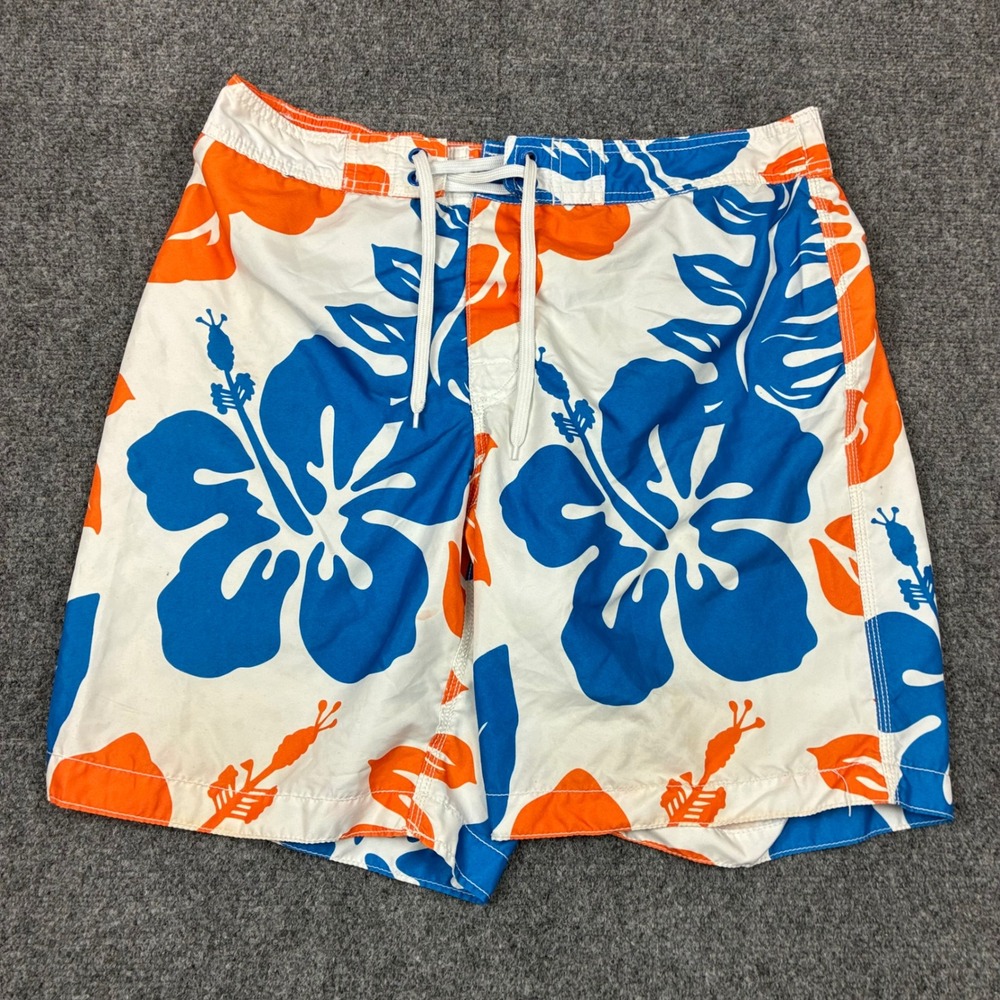 Old Navy Mens Size Large W36 Floral Swim Trunks Blue Orange White Board Shorts